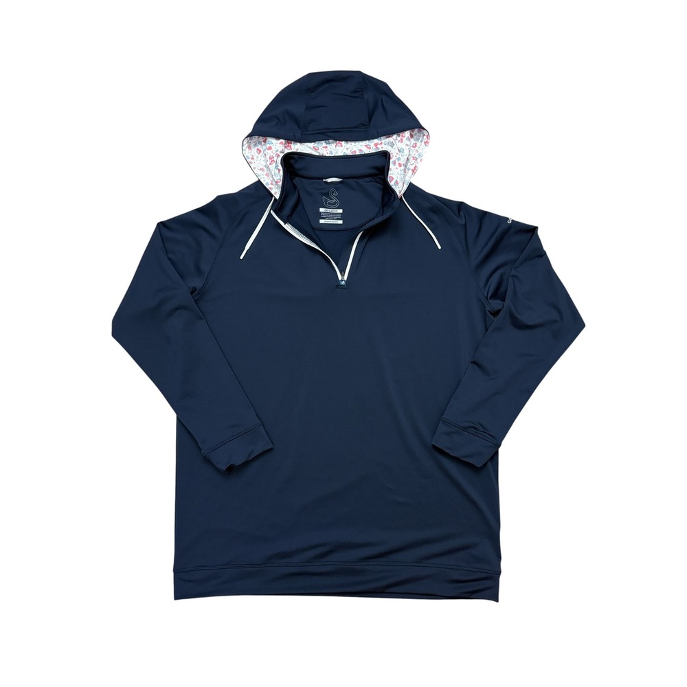 Swannies Golf Hoodie Women 2XL Navy Blue Floral Hood Quarter Zip Pullover